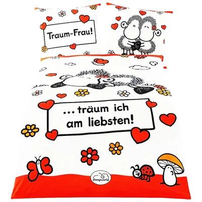 Produktbild von JACK Renforcé Linon Bettwäsche sheepworld 2 tlg. Traum Frau ...träum ich am liebsten 135x200cm Wendebettwäsche Schaf Herzen