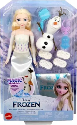 A toy doll set featuring Elsa and Olaf from Disney's Frozen, presented in its retail packaging.