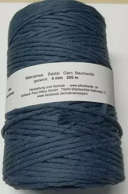 Immagine prodotto di Filato per macramè Filato di cotone per macramè Filato per l'artigianato JEANESE BLUE 200 metri 4 mm ABRASATO
