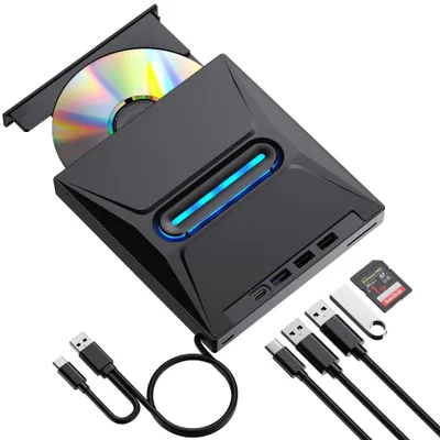 Image de Lecteur/graveur CD/DVD externe - Lecteur et graveur DVD +/-RW - Plug & Play - Lecteur DVD USB 3.0 et Type-C - Compatible Windows, Mac et Linux - Lecteur optique