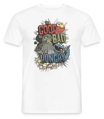 Produktbild von Spreadshirt Sesamstraße Halunken Elmo Oscar Krümelmonster Männer T-Shirt, XXL, Weiß