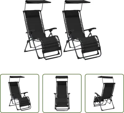 Image de The Living Store Chaises longues pliantes 2 pcs. Textilène noir