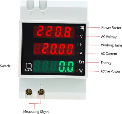 Obrázek produktu pro AC80-300V 100A Multifunkční digitální Din-rail měřič proudu napětí účiníku Ampérmetr Voltmetr