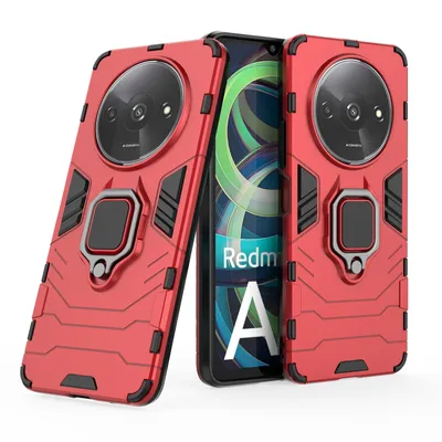 Produktbild von Hülle Xiaomi Redmi A3 Handyhülle Stoßfest 360° Drehbarer Ring Case Back Cover Rot