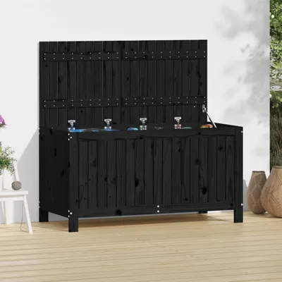 Immagine prodotto di The Living Store Cassapanca da giardino nera 121x55x64 cm in legno di pino massiccio