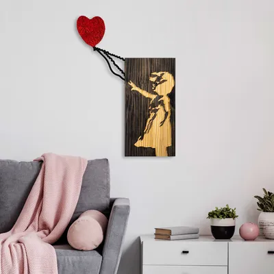 Image de Wallity, Banksy - 15-1, Accessoire mural décoratif en bois, 100 % BOIS / MÉTAL, noyer, 60 x 83 cm