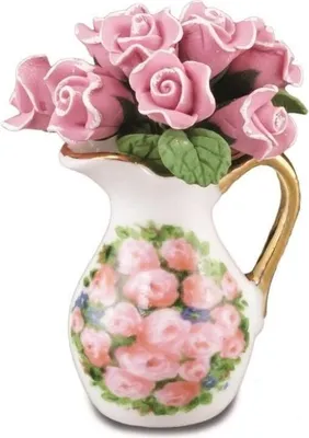 Produktbild von Rosenvase mit Rosen Miniatur Porzellan für Puppenhaus und Sammlung