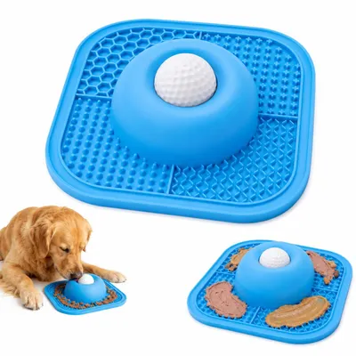 Produktbild von Slow Feeder Hundenapf mit Leckmatte & Rollball Blau 5-6 Cups Anti Schling Napf für Hunde und Katzen mit Saugnapf