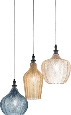 Image de Cleofe - Suspension 3 lumières en verre transparent ambre, ocre et cobalt - 3XE27 max 3X60W, déco style vintage