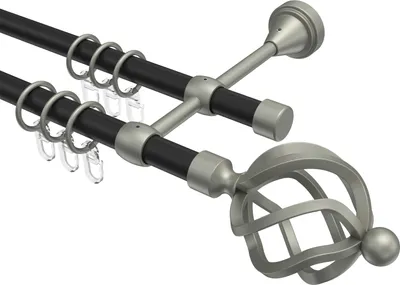 Produktbild von Interdeco Gardinenstange / Vorhangstange Schwarz / Chrom matt, Typ Primus Paolo (Schmiedekugel), 16 mm Ø 2-läufig, 140 cm