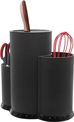 Produktbild von Messerblock ohne Messer, 3-in-1 Küchenutensilienhalter, schwarz, für alle Küchenmesser