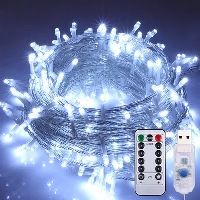 Produktbild von 5m 50 LED Lichterkette Weiß USB 8 Lichtmodi Wasserdichte Garten Party Weihnachtsbeleuchtung mit Fernbedienung