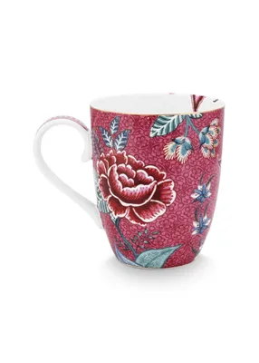 Produktbild von PIP STUDIO Flower Festival Henkelbecher dark pink 350 ml