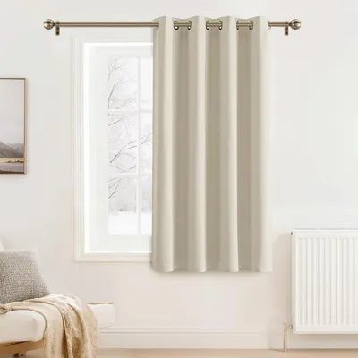 Zdjęcie produktu dla Krótkie zasłony do pokoju dziecięcego, zasłona z oczkami, zasłony zaciemniające, jasnobezowe, 137x132 cm