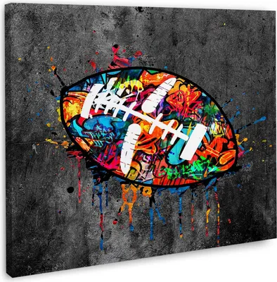 Produktbild von Street Art Football Sport Leinwandbild Wandbild Kunstdruck XL Wanddeko: 100x100x2cm