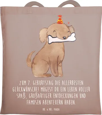 Produktbild von Mr. & Mrs. Panda Shopping Tasche 7. Geburtstag - Braun Pastell - Geschenk, Kindergeburtstag, Geburtstagssprüche 7 Jahre, Jutebeutel, Einkaufstasche, Tote Bag, Alter