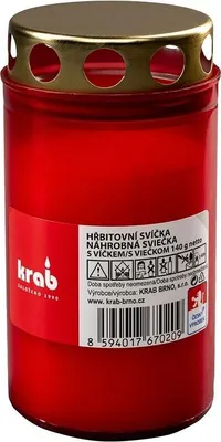 Obrázek produktu pro Krab - hřbitovní svíčka 140 g,  43 h, s víčkem, červená