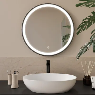 Produktbild von LOMAZOO Badezimmerspiegel  60 cm Rund - Mit Schwarzem Rahmen
