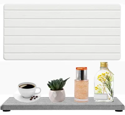 Produktbild von 2 wasserabsorbierende Untersetzer und wasserabsorbierende Matten für Zuhause, Küche, Badezimmer, Arbeitsplatte, Schreibtisch, wasserdichte Teller (dunkelgrau + weiß)