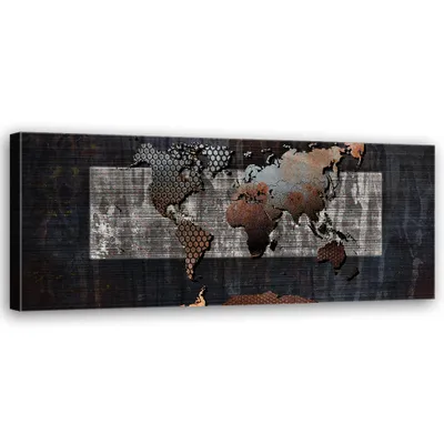 Produktbild von Leinwandbild Retro-Weltkarte 90x30 Feeby Grau bild für die wand bereit zum aufhängen
