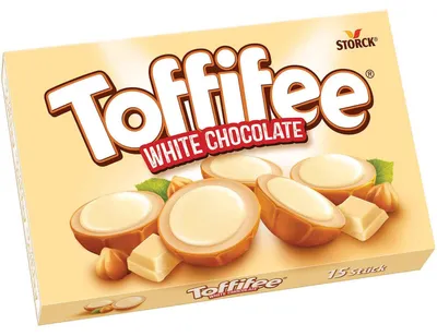 Produktbild von Toffifee White Chocolate, 125 g, 2258 kJ, 541 kcal, 55,9 g, 46,5 g, 32,7 g, KI-generiertes Bild