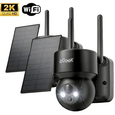 Produktbild von ieGeek 2K Überwachungskamera Aussen WiFi 360° PTZ Schwenkbar Solar Kamera Überwachung Aussen Farbnachtsicht & 2-Wege-Audio PIR Erkennung 2PC