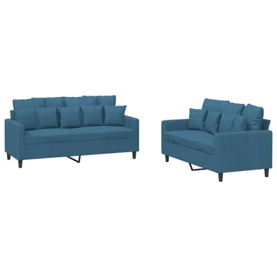 Produktbild von vidaXL 2-tlg. Sofagarnitur mit Kissen Blau Samt