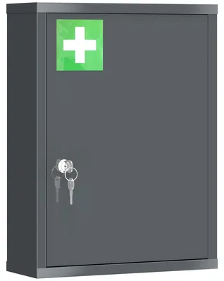 Produktbild von kleankin Medizinschrank, Apothekerschrank mit 3 Fächern, 2 Schlüsseln, Grau