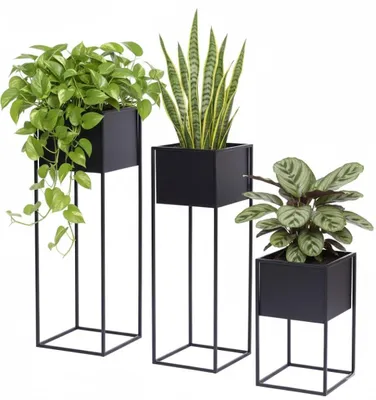 Produktbild von Anwicar Blumenständer Metall Schwarz Set 3 (Höhe 40, 70 & 100 cm) Blumenregal Indoor