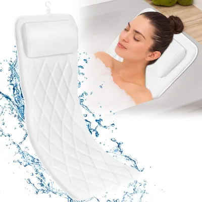 Produktbild von Badewannenkissen,Badewannen Kissen mit Haken und 13 Saugnäpfen, Maschinenwaschbar, Spa, Kopf und Nackenstütze, für alle Badewannen
