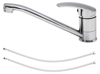 Produktbild von Verchromte Küchenarmatur mit Einhebelmischer aus Edelstahl und Keramik-Ventilkartusche, 360° schwenkbar