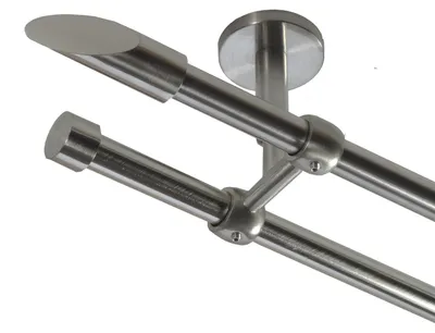 Produktbild von Gardinenstange Set Edelstahl Look Metall Ø 16mm Deckenbefestigung 2-lauf Schräge, Länge wählbar D21 E15 E16