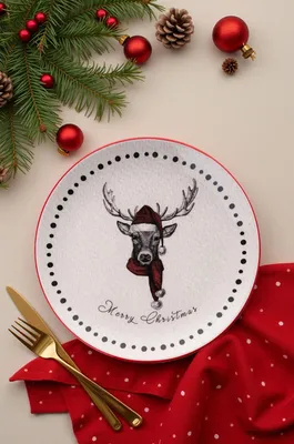 Produktbild von Hermia Concept, Elfenbein Dessertteller Set (6 Stück) - 100% Keramik, Weihnachten