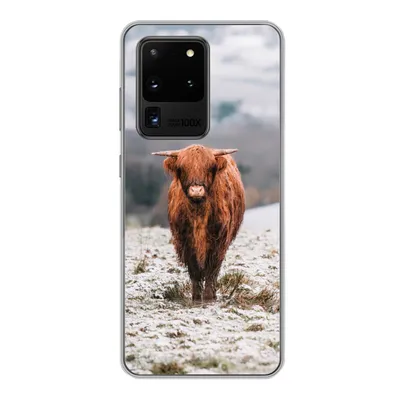 Produktbild von MuchoWow® Handyhülle Schutzhülle Hülle für Samsung Galaxy S20 Ultra Schottischer Highlander - Schnee - Berg Silikon Softcase Handy Hülle - Karteninhaber