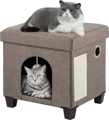 Immagine prodotto di Famanu Katzenhaus Multifunzionale: Tana pieghevole per gatti con tiragraffi e pallina giocattolo, dimensioni 37 x 31,8 x 36 cm, colore marrone