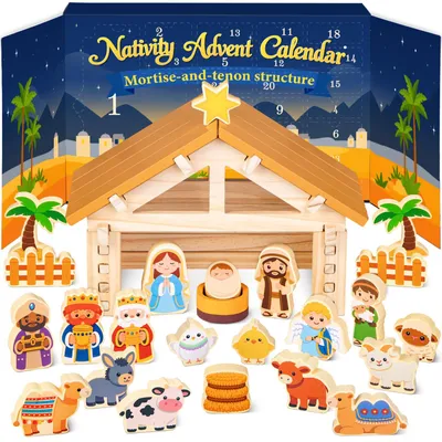 Holz-Krippen-Adventskalender 2026, 24 Tage, für Kinder