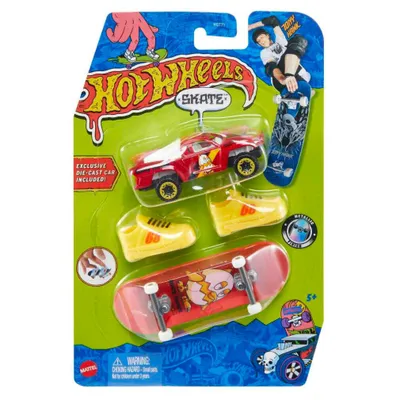 Produktbild von Hot Wheels Skate Sammlerset, 1 Fingerboard, 1 Paar Skateboard-Schuhe und 1 Auto, Griffbrett-Set, 5 Jahr(e)