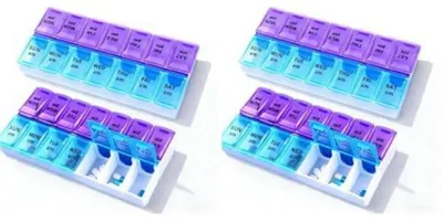 Obrázek produktu pro 2x dávkovač léků na tablety, 7 dní, 2 přihrádky. Lékárnička na tablety na 14 dní. Krabička na vitamíny, rybí olej, malá velikost