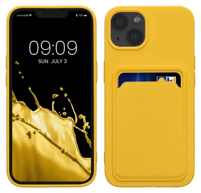 Produktbild von kwmobile Handyhülle für Apple iPhone 13 Hülle mit Kartenfach - TPU Case - Kabelloses Laden - Schutzhülle Cover in Strahlend Gelb
