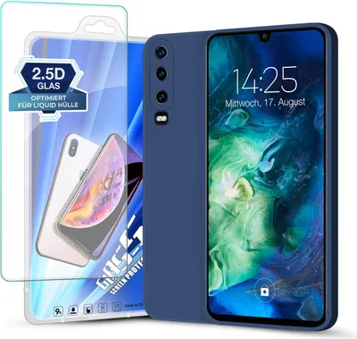 Produktbild von Hülle für Huawei P30 mit 9H Displayglas Displayschutz Plus Case Cover Bumper Silikon Softgrip Schutzhülle Farbe: Blau