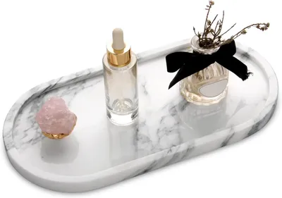 Immagine prodotto di Piattino decorativo in resina con effetto marmo, bianco, ideale per la cucina
