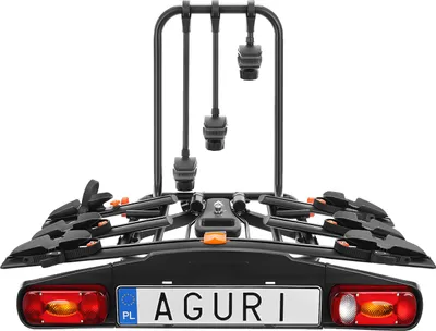 Produktbild von AGURI Active Bike 3 Fahrradplattform für 4 Fahrräder, Schwarz, für Anhängerkupplung, 60 kg Traglast, max. 20 kg pro Fahrrad, Maße (Betrieb): 108x73x82 cm, Maße (geklappt): 107x27x82 cm, 13-poliger Stecker, Kippfunktion, abschließbar, abnehmbare Rahmenhalter, Rahmendurchmesser 22-80 mm, Radabstand 19 cm, werkzeuglose Montage