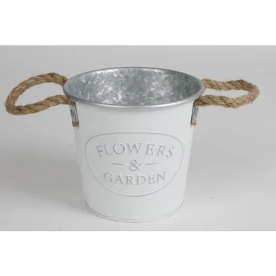 Image de 12x Pot de plantes en zinc Seau Cache-pot Bac 26 x 15cm blanc