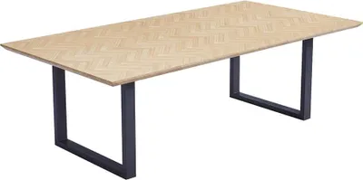 Produktbild von Home Deluxe – Esstisch-Set AVENCIA mit 8 Stühlen AMARA Beige - Farbe: Fishbone Oak, Maße: 240 x 76 x 120 cm, U-Fuß I Essgruppe Ausziehtisch Esszimmermöbel