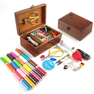 Immagine prodotto di Omgoods - Set di 37 scatole da cucito in legno con accessori