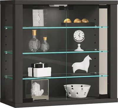 Produktbild von Glasvitrine hängend | Vitrine Glas mit ESG-Sicherheitsglas | Maße: H. 40 x B. 43 x T. 18 cm | Hängevitrine Glas | Modern und platzsparend | Glas Vitrinenschrank - Vitrosa S