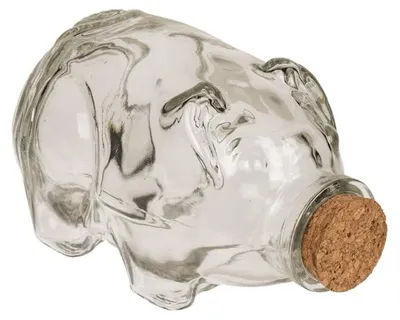 Sparschwein aus Glas mit Korkverschluss, 14 x 8 cm