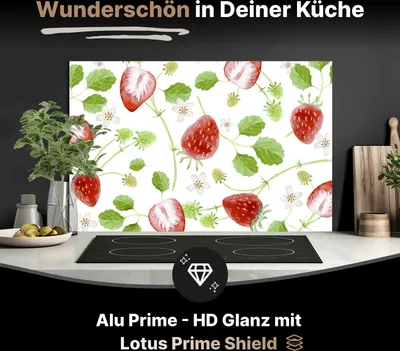 Produktbild von Spritzschutz Küchenrückwand aus Aluminiumverbund Glanz - 3mm - 100x50 cm  - Aquarell Erdbeeren Hintergrund