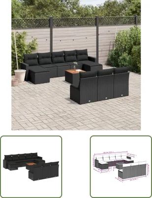Produktbild von The Living Store 11-tlg. Garten-Sofagarnitur mit Kissen Schwarz Poly Rattan