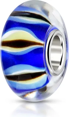 Produktbild von MATERIA by Matthias Wagner Glas Bead Schmuck Anhänger blau gelb Auge mit 925 Silber Hülse für Armband / Kette 522
